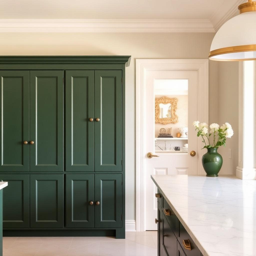Painted green kitchen cabinets